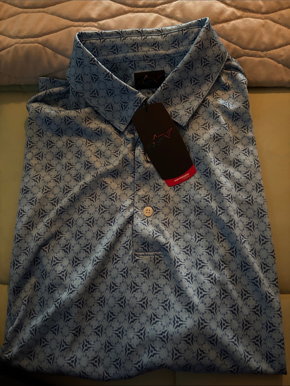 NWT Greg Norman Collection Blue Patterned Short-Sleeve Polo